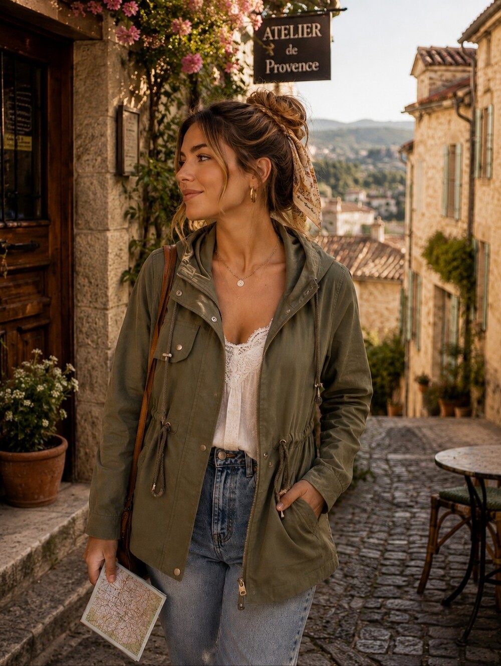 Cache Cache Olive Green Hooded Utility Jacket Women’s Size 36 Lightweight Anorak